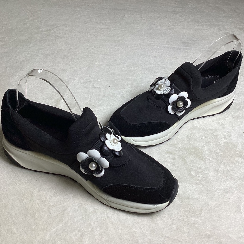 Anne Fontaine Owell Sneakers, Black/White Floral Appliqué, EU 38, US 8, UK 6